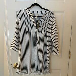 Black and White Striped Button-Up Blouse